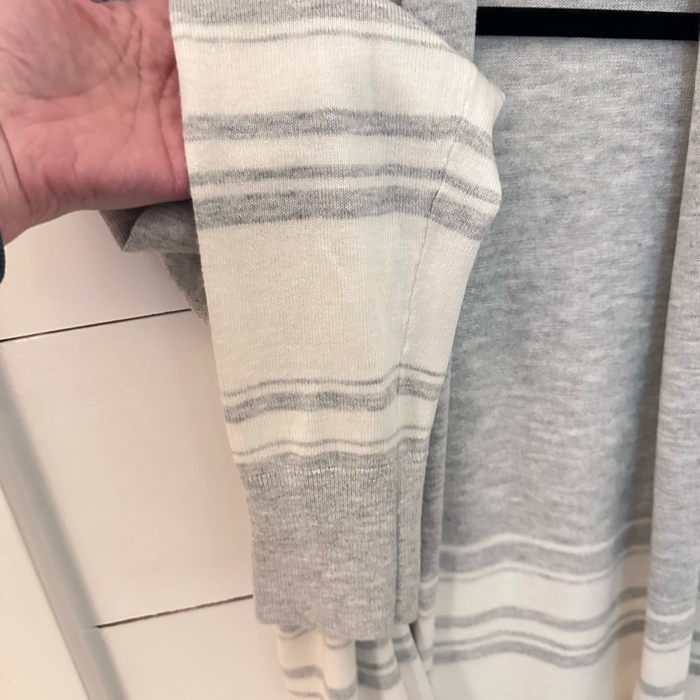 LOFT XL Grey-white stripe super soft cozy open roll neck classic casual cardigan - Picture 5 of 12